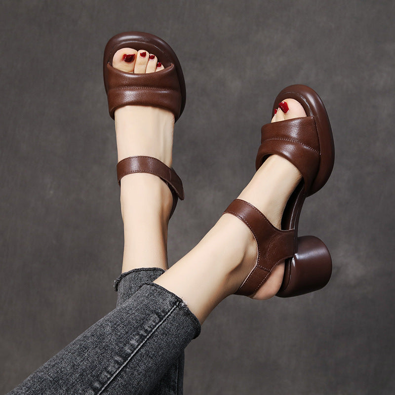 Peep Toe Velcro Ankle Strap Chunky Heels Sandals Newgew Shoes