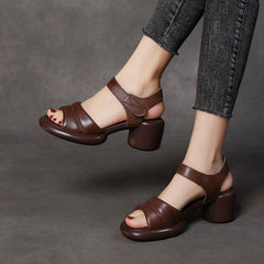 Peep Toe Velcro Ankle Strap Chunky Heels Sandals Newgew Shoes
