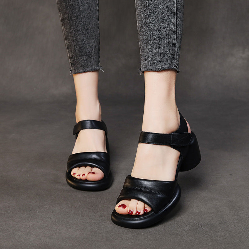 Peep Toe Velcro Ankle Strap Chunky Heels Sandals Newgew Shoes