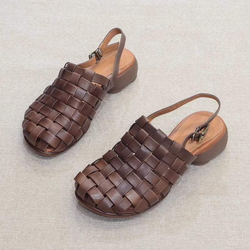 Retro Handmade Cowhide Woven Roman Sandals Newgew Shoes