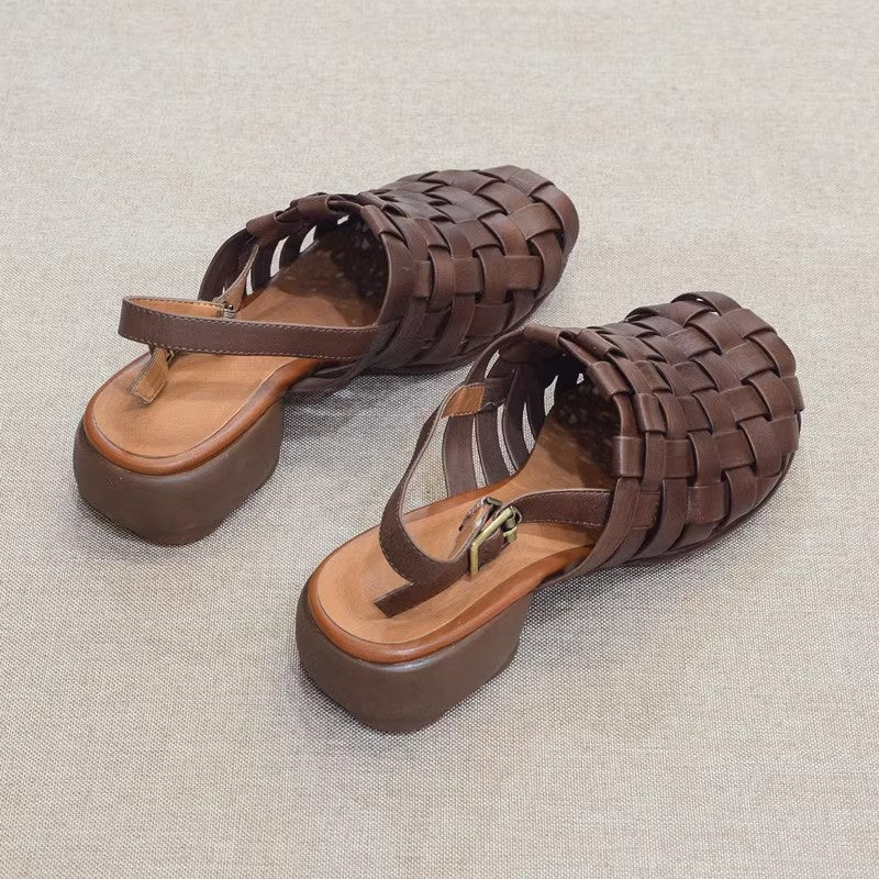 Retro Handmade Cowhide Woven Roman Sandals Newgew Shoes