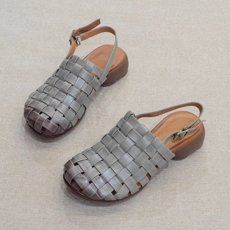 Retro Handmade Cowhide Woven Roman Sandals Newgew Shoes