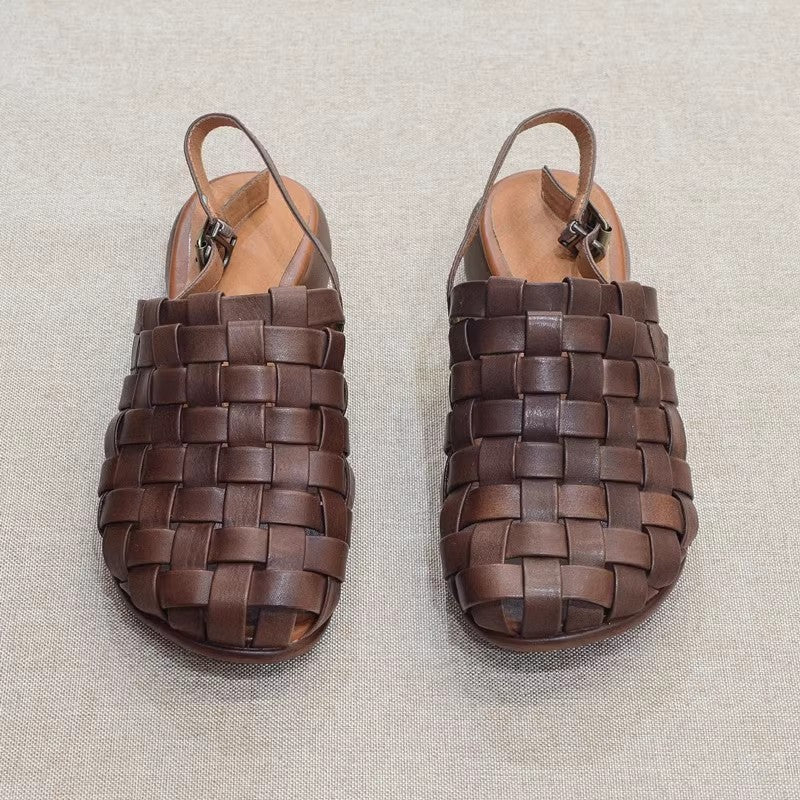 Retro Handmade Cowhide Woven Roman Sandals Newgew Shoes