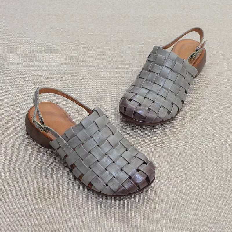 Retro Handmade Cowhide Woven Roman Sandals Newgew Shoes