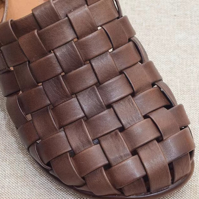 Retro Handmade Cowhide Woven Roman Sandals Newgew Shoes