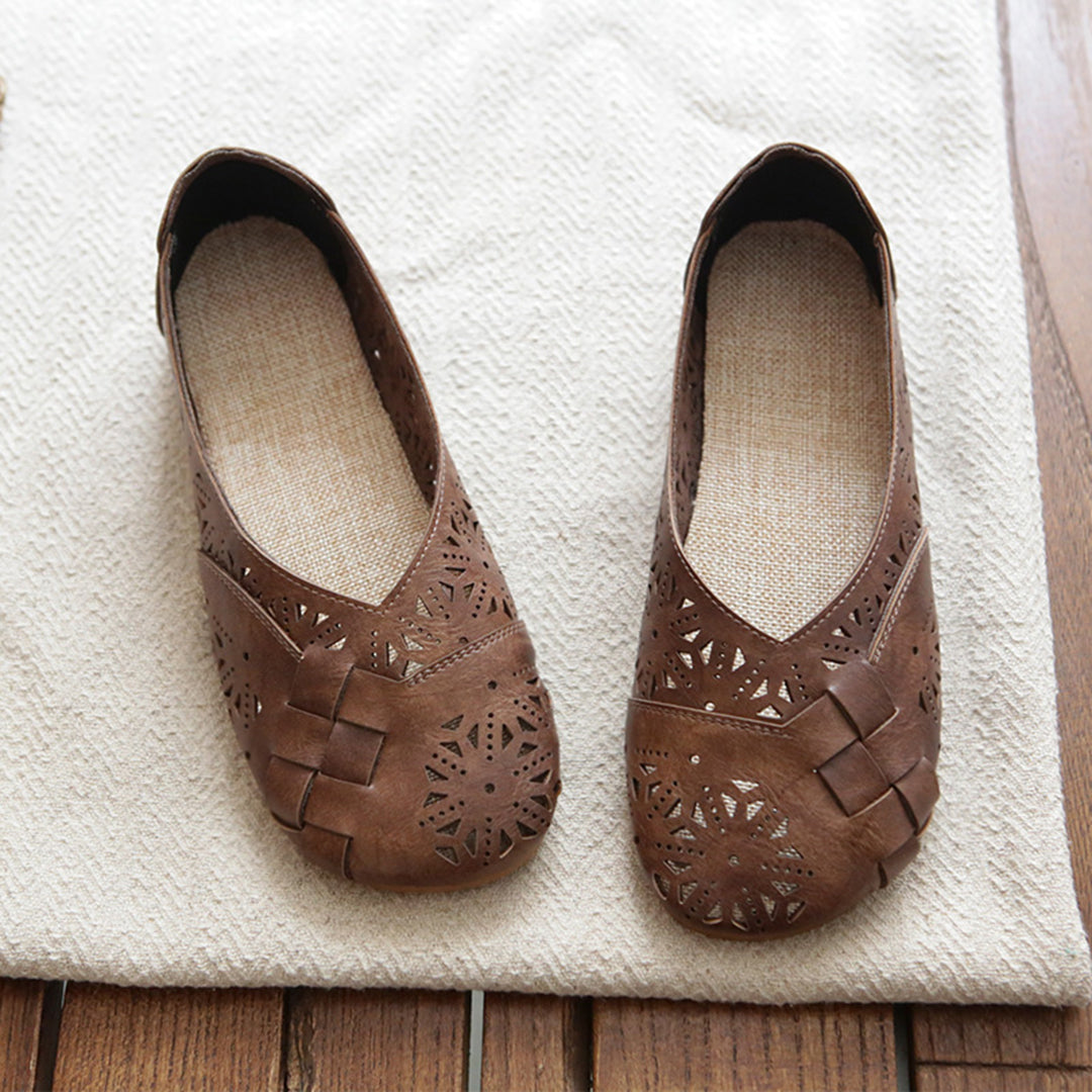 Retro Handmade Hollow Breathable Soft Slip-on Flats Newgew Shoes