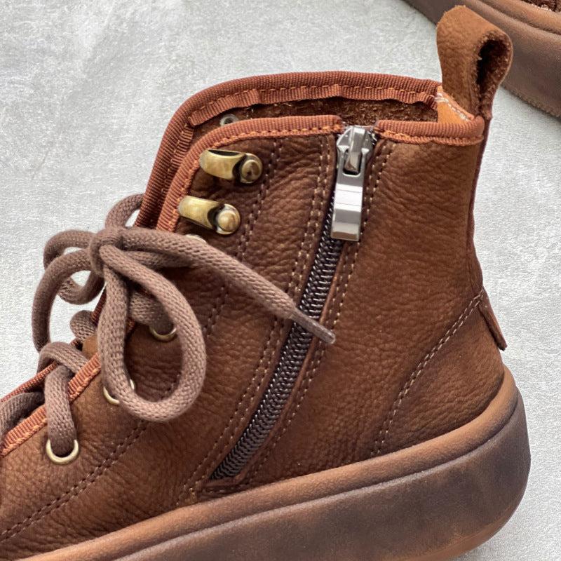 Retro Round Toe Lace-up Casual Leather Boots Newgew Shoes