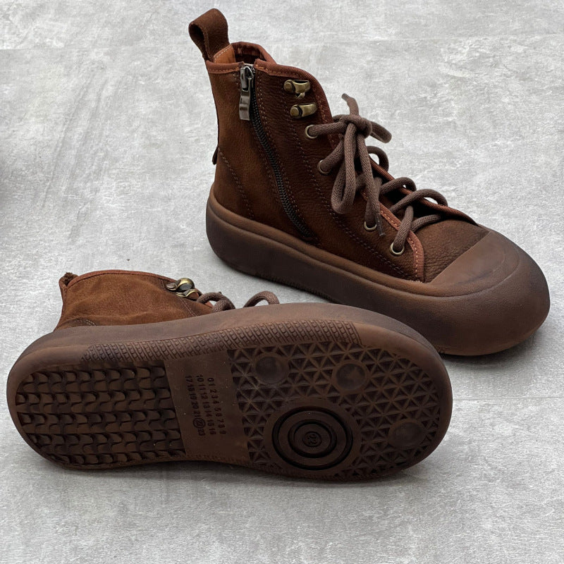 Retro Round Toe Lace-up Casual Leather Boots Newgew Shoes