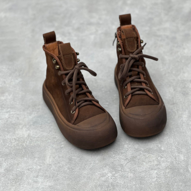Retro Round Toe Lace-up Casual Leather Boots Newgew Shoes
