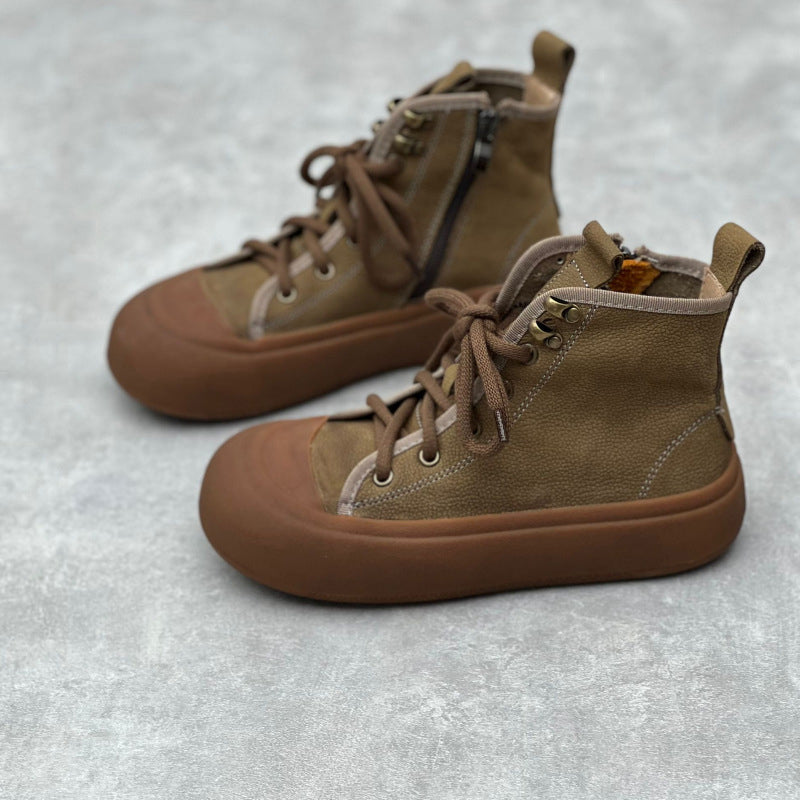 Retro Round Toe Lace-up Casual Leather Boots Newgew Shoes