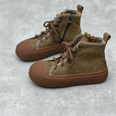 Retro Round Toe Lace-up Casual Leather Boots Newgew Shoes