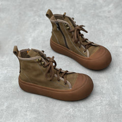 Retro Round Toe Lace-up Casual Leather Boots Newgew Shoes