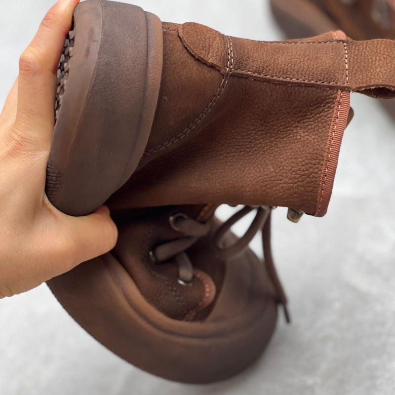 Retro Round Toe Lace-up Casual Leather Boots Newgew Shoes
