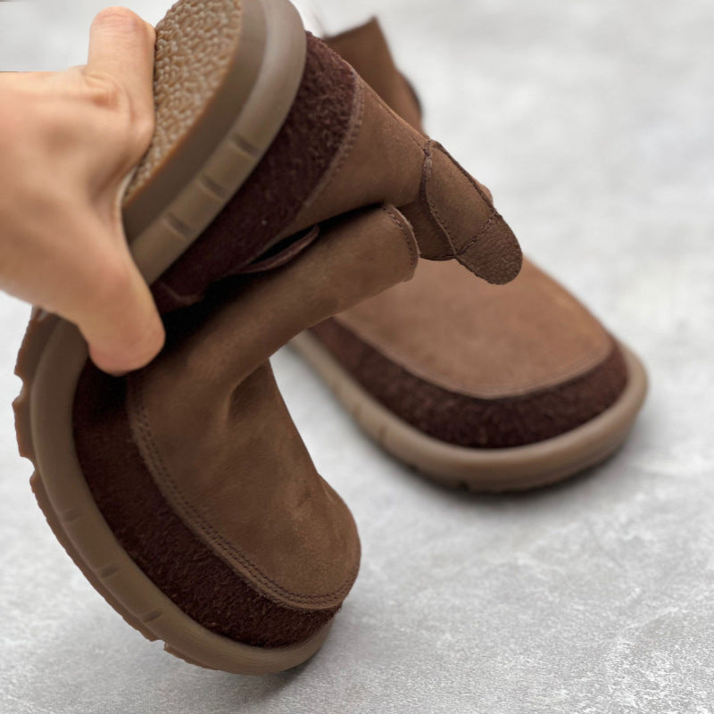 Retro Round Toe Plush Winter Leather Boots Newgew Shoes