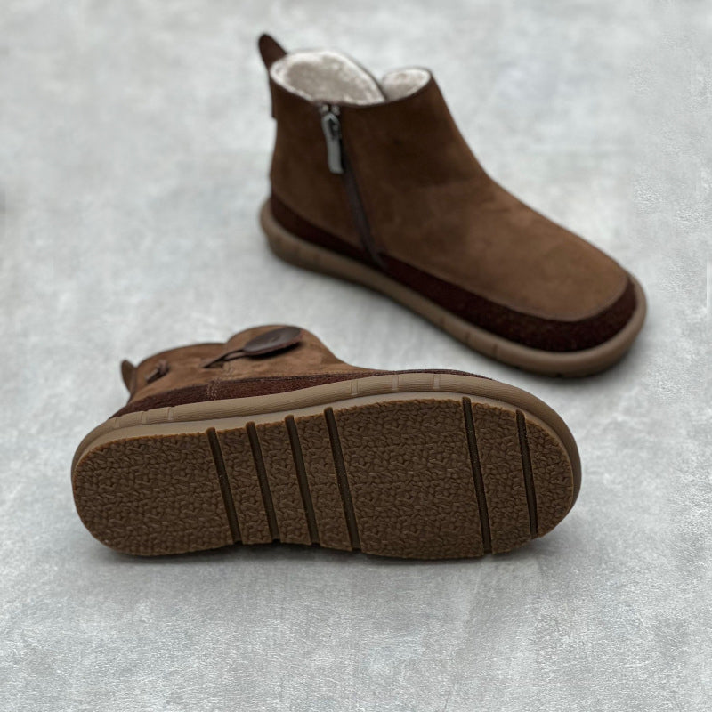 Retro Round Toe Plush Winter Leather Boots Newgew Shoes