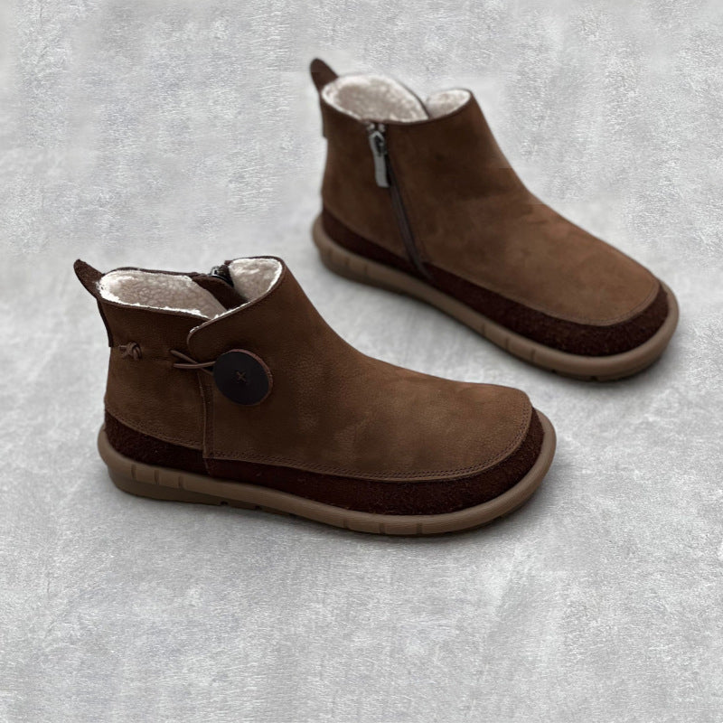 Retro Round Toe Plush Winter Leather Boots Newgew Shoes