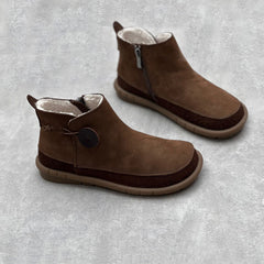 Retro Round Toe Plush Winter Leather Boots Newgew Shoes