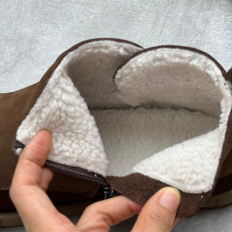Retro Round Toe Plush Winter Leather Boots Newgew Shoes