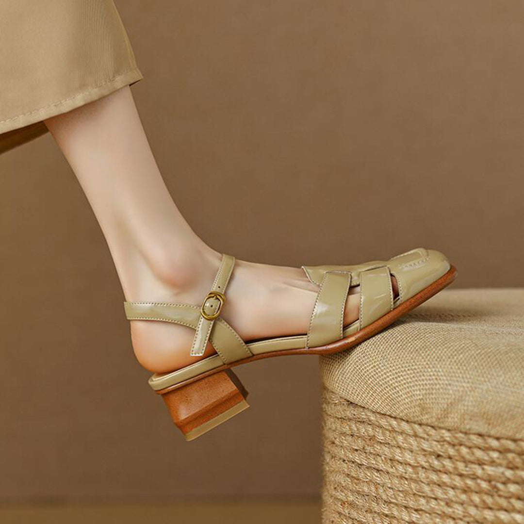 Retro Woven Square Toe Chunky Sandals Newgew Shoes
