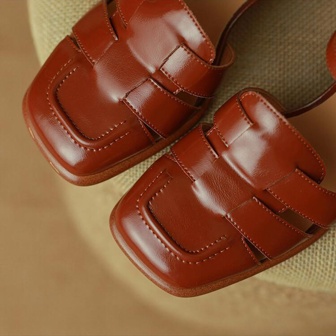 Retro Woven Square Toe Chunky Sandals Newgew Shoes