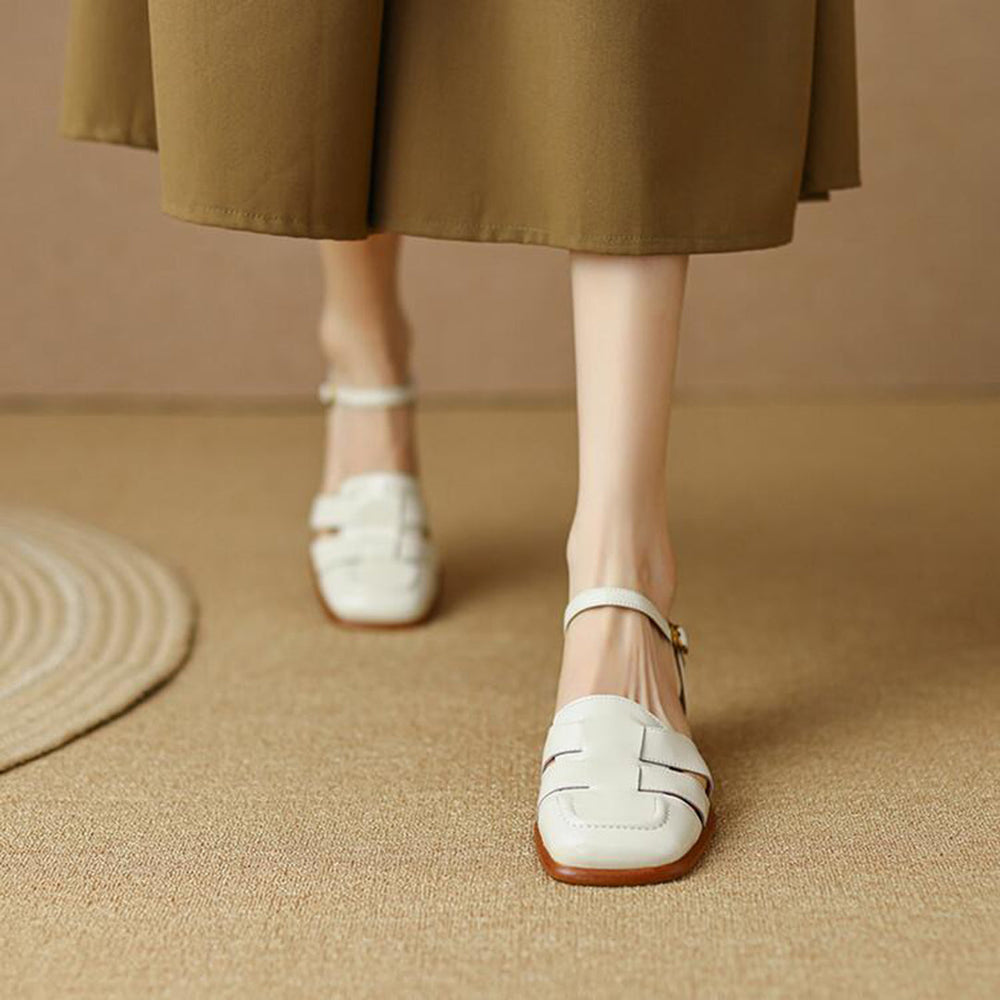 Retro Woven Square Toe Chunky Sandals Newgew Shoes