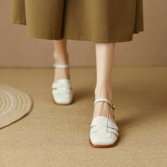 Retro Woven Square Toe Chunky Sandals Newgew Shoes