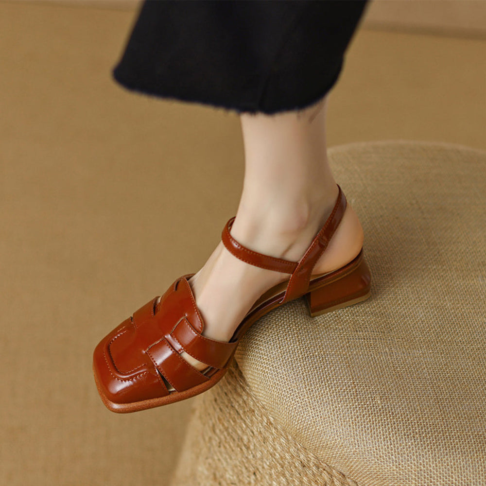 Retro Woven Square Toe Chunky Sandals Newgew Shoes