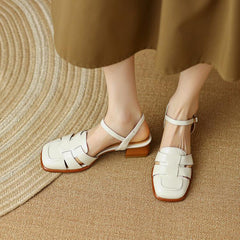 Retro Woven Square Toe Chunky Sandals Newgew Shoes