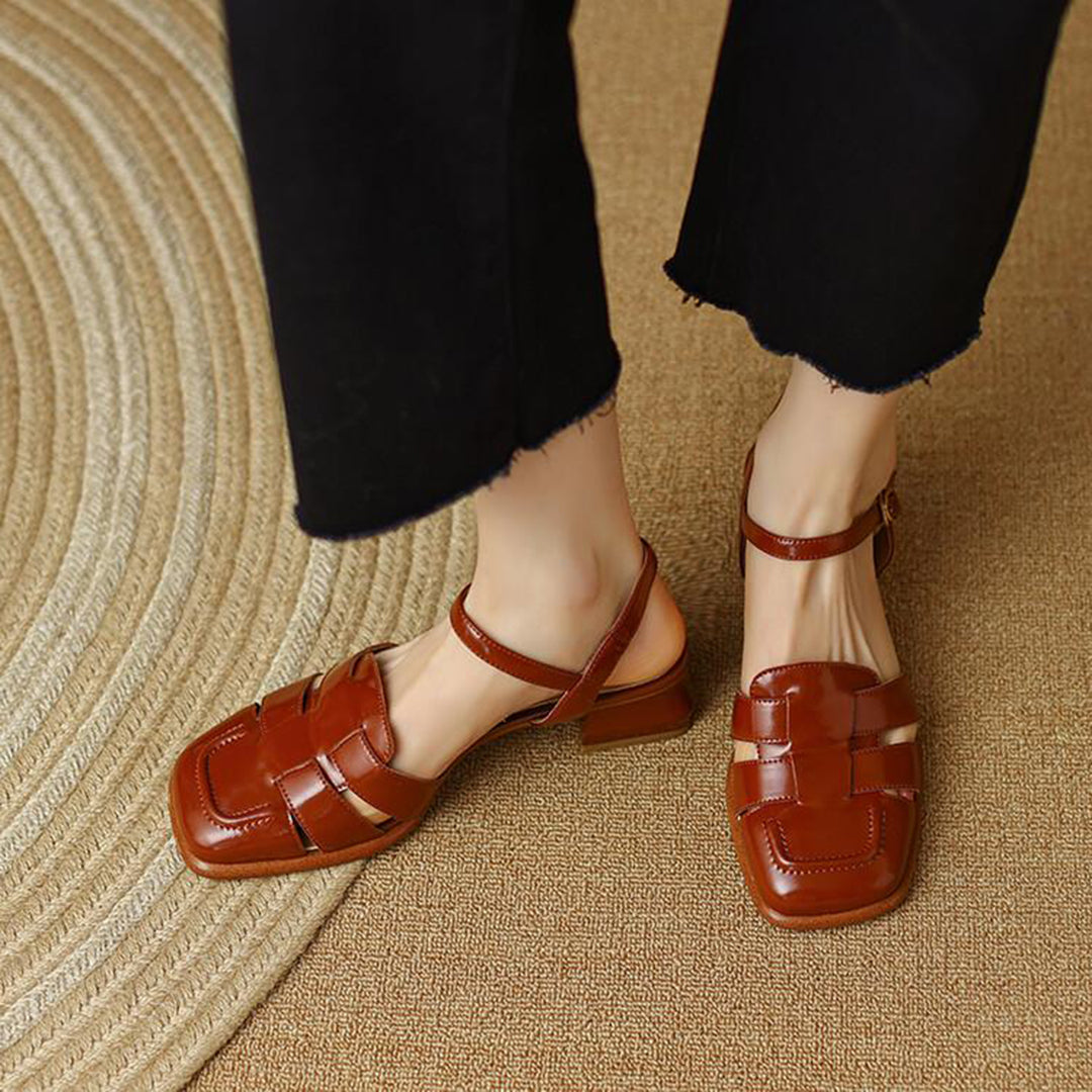 Retro Woven Square Toe Chunky Sandals Newgew Shoes