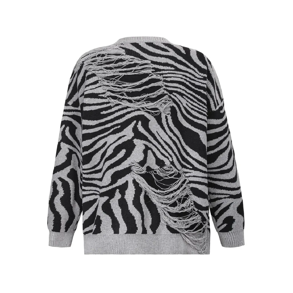 Ripped Wavy Graphic Sweater Newgew