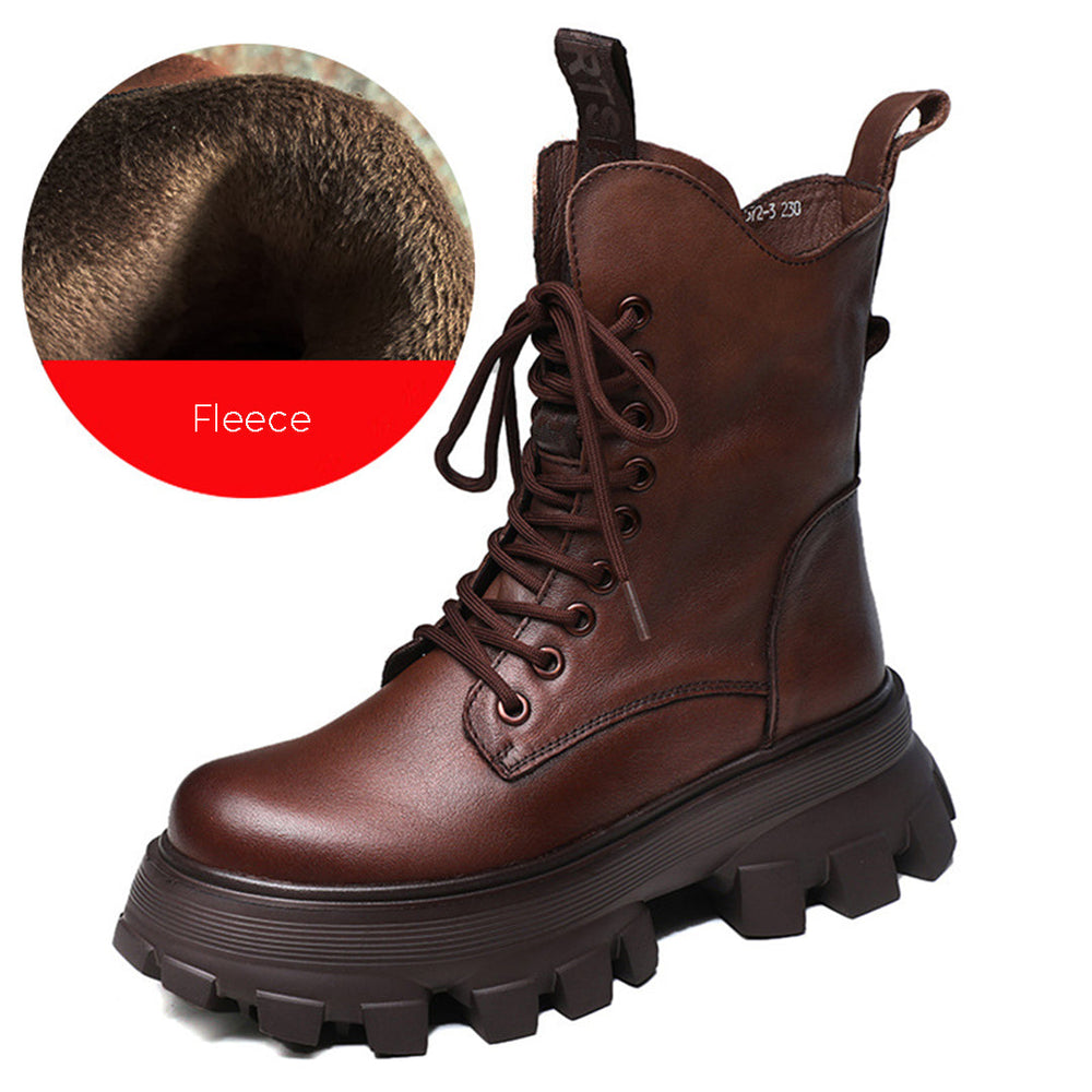 Round Toe Lace-Up Platform Leather Boots – PinTow