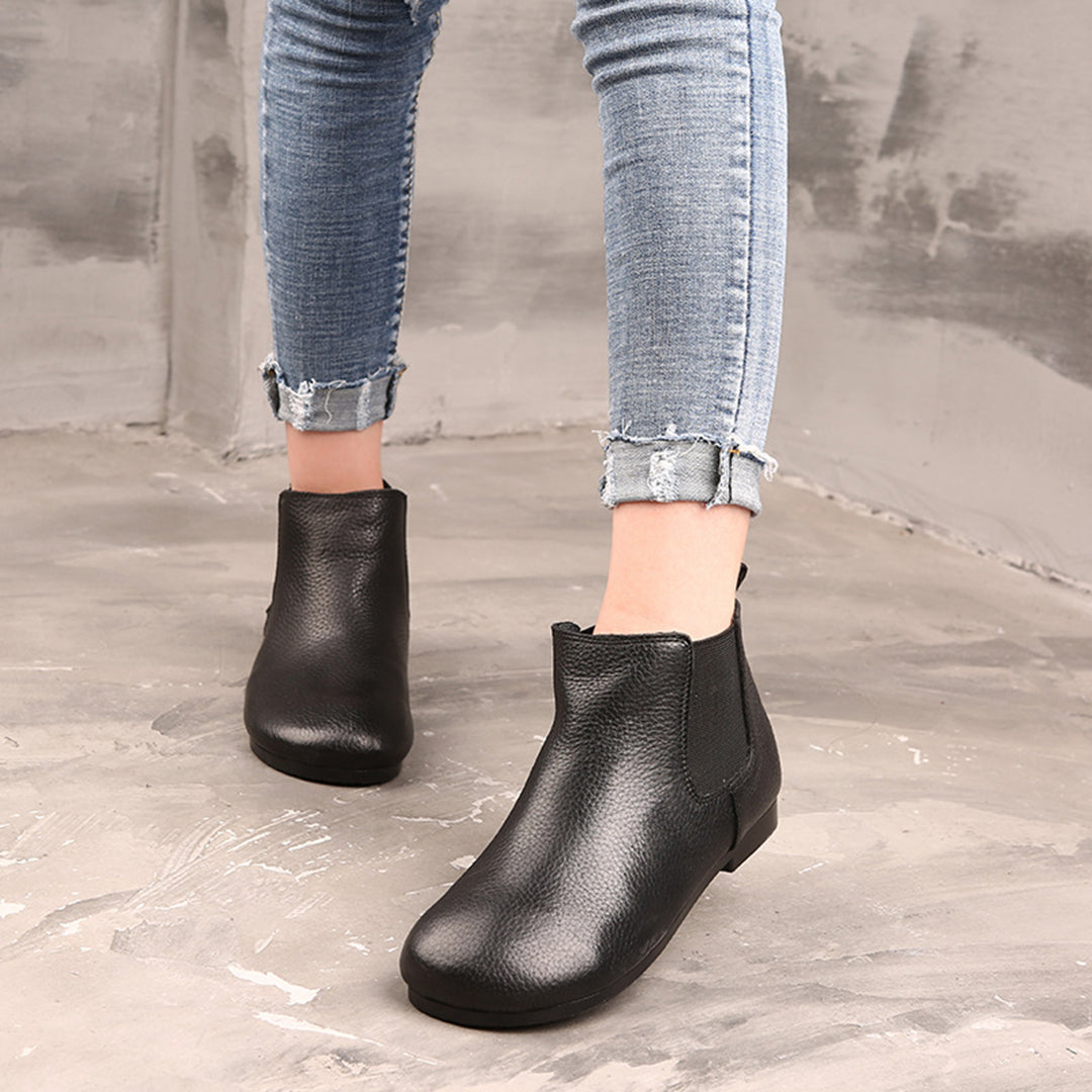 Round Toe Retro Leather Ankle Boots Newgew Shoes