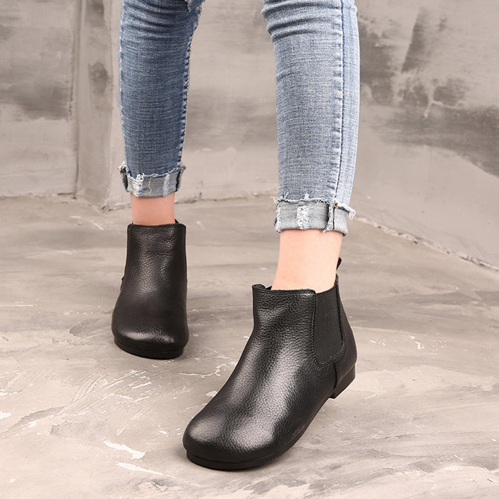 Round Toe Retro Leather Ankle Boots Newgew Shoes