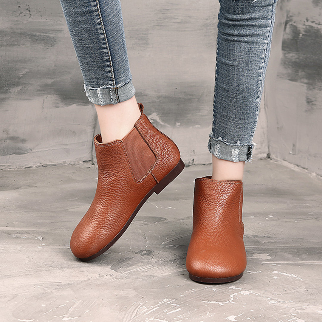 Round Toe Retro Leather Ankle Boots Newgew Shoes
