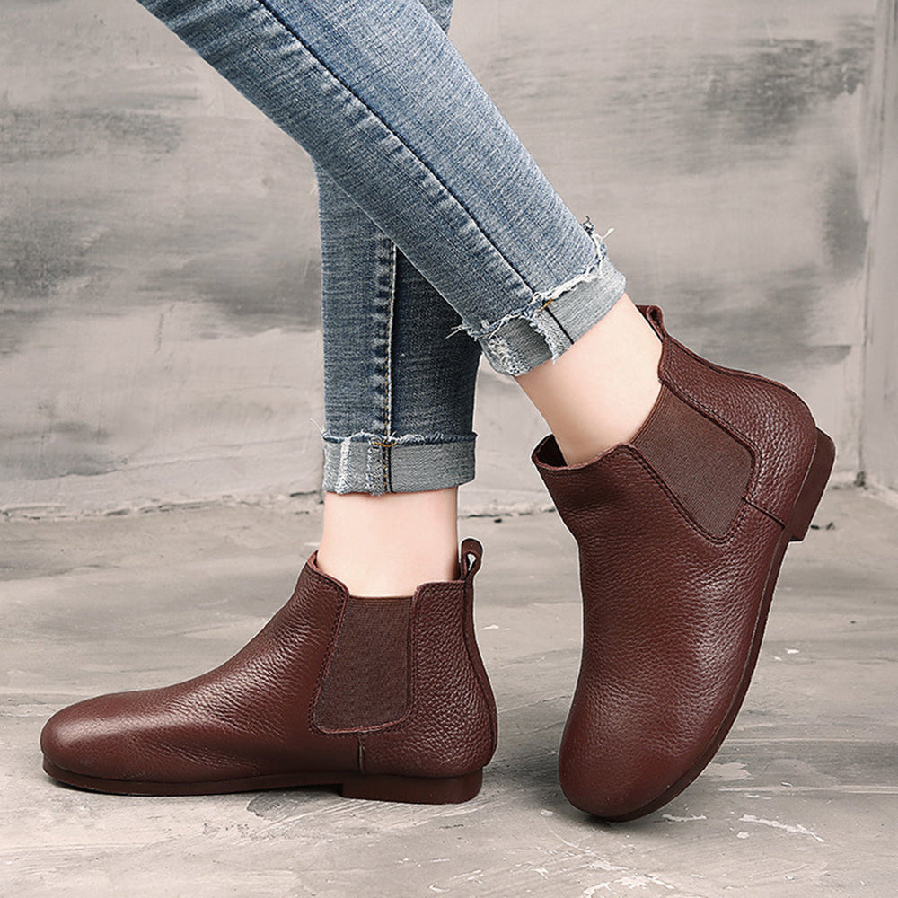 Round Toe Retro Leather Ankle Boots Newgew Shoes
