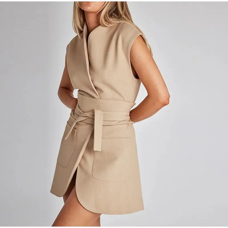 V-Neck Design Belted Dress Newgew Dresses
