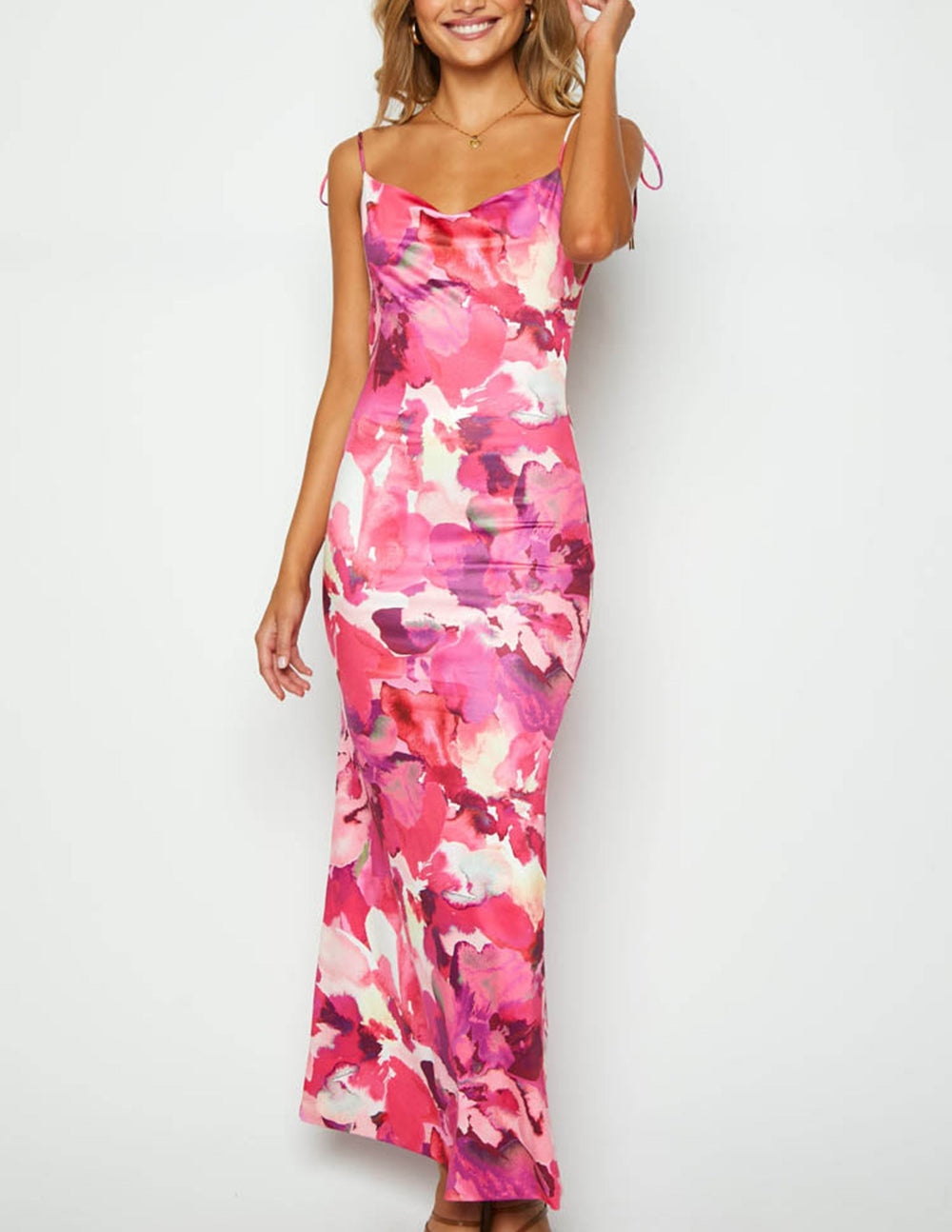 Sleeveless Backless Pink Print Maxi Dress Newgew Dresses