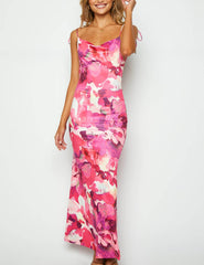 Sleeveless Backless Pink Print Maxi Dress Newgew Dresses