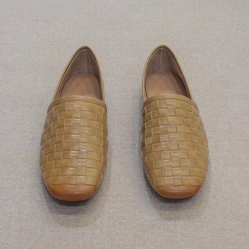 Slip-on Flat Cowhide Woven Leather Loafers Newgew Shoes