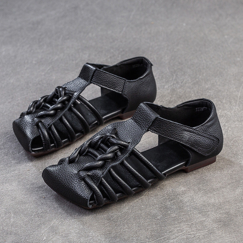 Square Toe Woven Leather Sandals Newgew Shoes