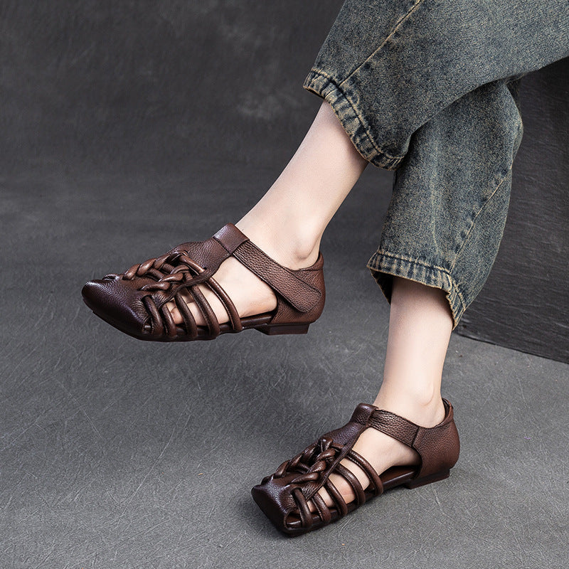 Square Toe Woven Leather Sandals Newgew Shoes