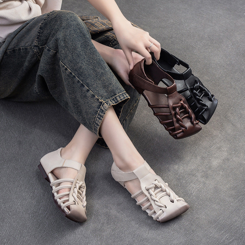 Square Toe Woven Leather Sandals Newgew Shoes