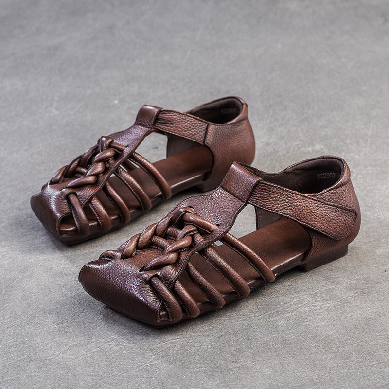 Square Toe Woven Leather Sandals Newgew Shoes