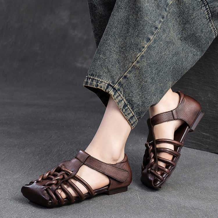 Square Toe Woven Leather Sandals Newgew Shoes