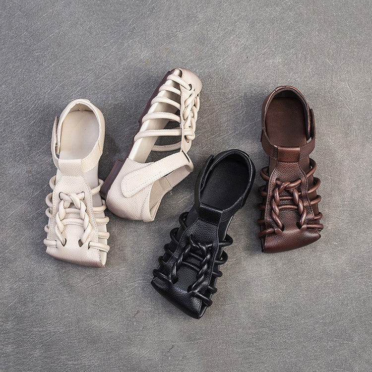 Square Toe Woven Leather Sandals Newgew Shoes