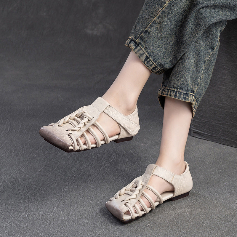 Square Toe Woven Leather Sandals Newgew Shoes