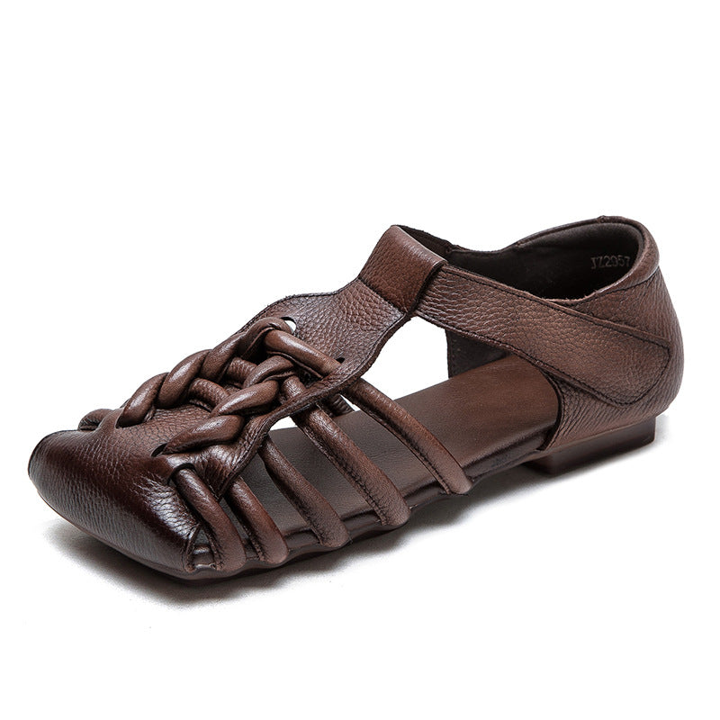 Square Toe Woven Leather Sandals Newgew Shoes