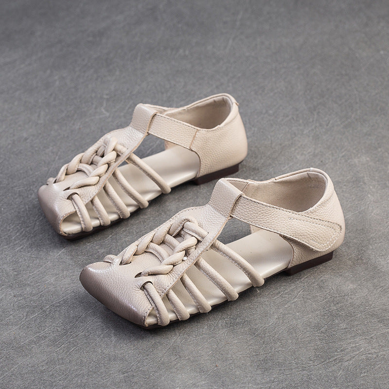 Square Toe Woven Leather Sandals Newgew Shoes