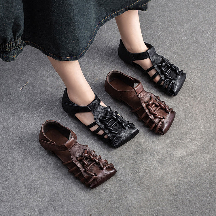 Square Toe Woven Leather Sandals Newgew Shoes