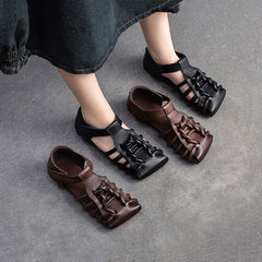 Square Toe Woven Leather Sandals Newgew Shoes